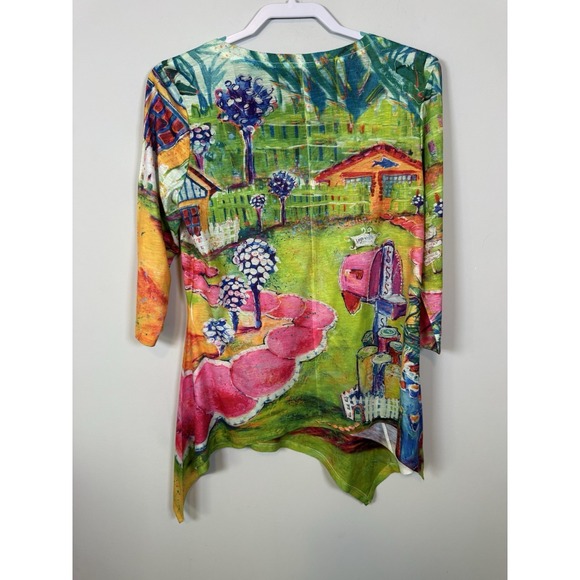 Leoma Lovegrove Medium Colorful Artsy Crew Neck 3/4 Sleeve Artsy Coastal‎ EUC - Picture 6 of 9